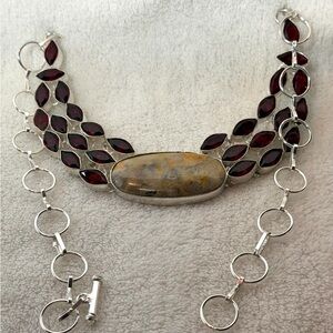 Elegant Silver, Agate and Red Crystal Choker